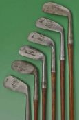 Composed set of 6x Tom Stewart made irons for various club makers to incl 2 iron to niblick and a