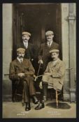 Herd, Braid, and Taylor, Vardon coloured golfing postcard - posing in the doorway No.11 St Andrews