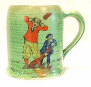 Early Crown Ducal golfing tankard – 1pint tankard decorated with a humorous golfing scene against