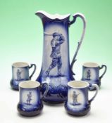 Fine and early five piece matching blue and white ceramic drinking set – early c1900s to incl a tall