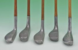 5x various alloy mallet head putters to incl Burke Newark, Ohio fitted with Huntley patent shaft