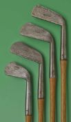 Fine set of 4x early Robert White St Andrews restored irons c1885 to incl cleek, general iron,