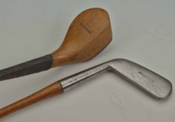 Fine early Shamrock left hand clubs c1890 to inc light stained beech wood scare head bulger