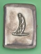 Sterling Silver golfing cigarette/business card case – the front panel features a Vic golfer in