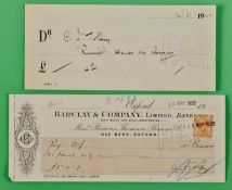 Cyril J. Tolley (amateur golf champion) signed check and receipt dated 16 May, 1922 and 12 June,