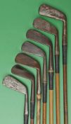 7x various smf irons from a driving cleek to a lofter, makers including J.H. Taylor with shaft