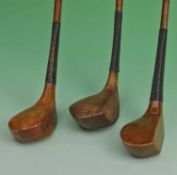 3x various scare head woods to incl J Hutcheson bulger driver fitted with the original thick hide