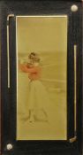 Fine original coloured photogravure of an attractive lady golfer c1900 - mounted under glass