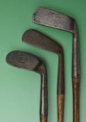 3x various Tom Stewart St Andrews smf irons to incl 2x stamped with the pre 1904 pipe mark - wide