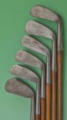6x various Tom Stewart irons comprising 3 iron, 3x mashies incl a Benny, curved sole pitcher and a