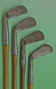 4x early left hand smf irons c1890 to incl 2x D Anderson Ansthruther general iron and lofter, an