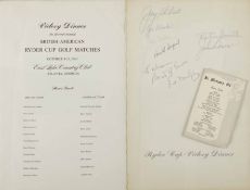 Rare 1963 Ryder Cup Golf Victory Dinner menu signed by Horton Smith and other Ryder cup players on