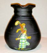 Rare Wedgewood & Sons The Kenlock ware black basalt lady golfer creamer c1900 – featuring a brightly