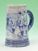 Scarce Royal Bonn (by Franz Anton Mehlam) blue and white golfers tankard c1890 – featuring a links