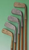 5x various early Tom Stewart made blade putters all stamped with the early pre 1904 pipe marks or