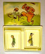 Scarce Royal Doulton “Bateman” golfing series ware pin box and fitted trays c1930s –complete set