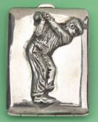 1924 Silver golfers card case – hallmarked Birmingham 1924 the front panel mounted with a period