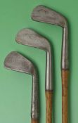 3x late Robert White smf (mashie) irons c1890s – 2x with sharp neck creases, and one with R Forgan