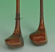 2x small light stained socket head brassies to incl C Gibson Westward Ho! Brassie c/w makers shaft