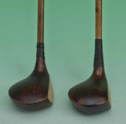 2x large dark stained matching socket head brassies to incl Harry Vardon signature brassie and a