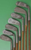 7x various Tom Stewart made irons to incl mussel back Approaching Cleek, 2x mashies incl a smf,