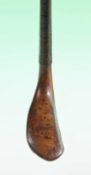 Scarce J. Beveridge stained beech wood, curved face long spoon c1885 - with full wrap-over brass