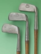 3x various early made Tom Stewart deep face blade putters – all with the pre-1904 pipe marks to incl