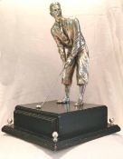 1930s Bobby Jones style golfing figure silver plated trophy – about to play a shot – mounted on a