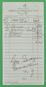 Gene Sarazen Augusta National Masters signed food receipt – dated 1st April and signed in pencil