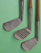 3x various Tom Stewart face pattern irons to incl Fred Robson Cooden Beach mashie niblick with