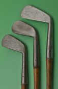 3x various Robert white St Andrews irons – to incl large general iron c1885 with 4.75” hosel, plus