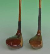 2x good large playable woods to incl a lofted socket head driver stamped with makers triangular mark