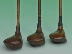 Set of 3x Gene Sarazen large socket heads woods by Thos E Wilson, Chicago to incl driver, brassie