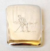 Fine silver golfer’s cigarette case c1905 – hallmarked Birmingham 1905 the lid engraved with a