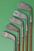 Set of 5x Tom Stewart “RTJ” irons and putter – to incl Driving Mashie, a 3, 4 and 5 iron and a