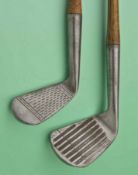 2x Tom Stewart face pattern irons to incl Jack Hutchinson Pittsburgh mashie with deep grooved face