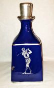 Blue and silver overlay decanter c1920s – decorated with a golfing scene and a hunting scene to 2