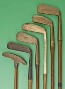 6x interesting brass blade putters to incl MacGregor “Craftsmen Bench Made” with 7” giraffe square