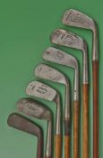 Composed set of 7x Tom Stewart made irons and putter for various club makers to incl 2 iron, driving