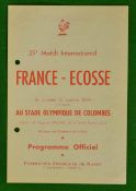 1959 France v Scotland Rugby Programme: Played at Colombes 10th January 1959 punch holes