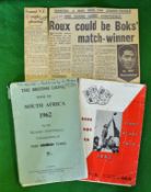 2x 1962 British Lions rugby tour booklets – to incl both the pre match tour programme signed by 3