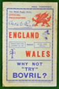 1938 Wales v England rugby programme – played on 15th January at Cardiff Arms Park, centre fold