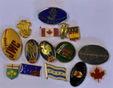 15 x Rugby Union Lapel/Pin badges from the 1970-80s – mostly brass and enamel to include Germany, 2x