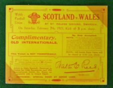 1925 Wales v Scotland Rugby ticket – played at St Helens, Swansea on 7th February. Scotland won 24-
