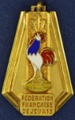 1950 French Federation Rugby League yellow metal and enamel medal: the reverse engraved “Coupe
