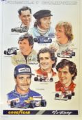 2x Goodyear Formula 1 Champions colour posters by Grose Thurston – printed on card and incl 13x past