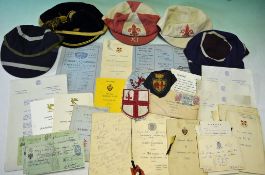 Cambridge University Hawks Club Archive: Large collection to include 5 Sporting Caps, Menus,