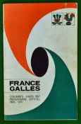 1967 France (Champions) v Wales Rugby Programme – played on 1st April 1967 at Colombes, with some