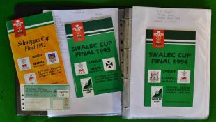 Collection of Welsh Rugby Union Challenge Cup Final signed programmes and tickets from 1992 onwards: