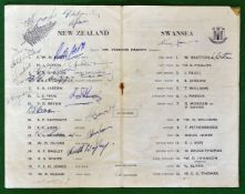 1953 New Zealand v Swansea v New Zealand All Blacks Signed Rugby Programme – played on 12th December